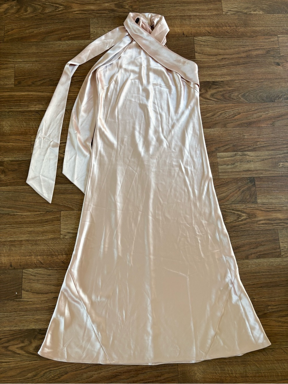 Galvan London Pandora Satin Halter Maxi Gown Dress Blush Pink Size 6